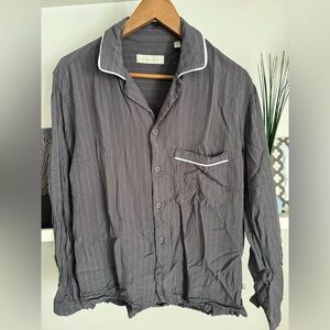 Topman Gray Pinstripe Pajama-Style Button Shirt with White Trim